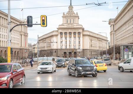 Sofia - 2. März 2020: Straße der Hauptstadt Bulgariens Stockfoto