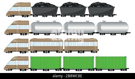 Vektordarstellung des Güterzugs mit Tank und Ladung Stock Vektor