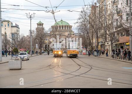 Sofie - 2. März 2020: Straße der Hauptstadt Bulgariens Stockfoto