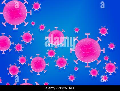 Gruppe der neuartigen Coronavirus Kovid-19-Zellen Illustration mit Kopierraum Stockfoto