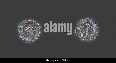 Denarius (Münze) porträtiert Kaiser Antoninus Pius, AD 157/158, Roman, in Rom, Römisches Reich, Silber, Diam. 1,6 cm, 2,84 g, von Gibon neu vorgestellt, Design von warmem, fröhlichem Glanz von Helligkeit und Lichtstrahlen. Klassische Kunst mit moderner Note neu erfunden. Fotografie, inspiriert vom Futurismus, die dynamische Energie moderner Technologie, Bewegung, Geschwindigkeit und Kultur revolutionieren. Stockfoto