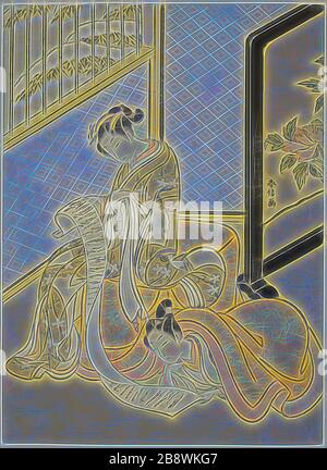 Paar Lesen eines Briefes, c. 1770, Suzuki Harunobu ?? ??, Japanisch, 1725 (?)-1770, Japan, Farbholzholzmuster, chuban, 10 3/4 x 8 Zoll, von Gibon neu vorgestellt, Design von warmem, fröhlichem Leuchten von Helligkeit und Lichtstrahlen. Klassische Kunst mit moderner Note neu erfunden. Fotografie, inspiriert vom Futurismus, die dynamische Energie moderner Technologie, Bewegung, Geschwindigkeit und Kultur revolutionieren. Stockfoto