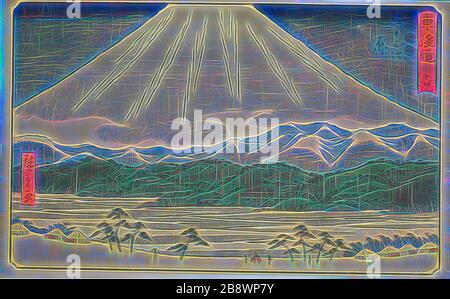 Hara-Nr. 14, aus der Serie dreiundfünfzig Stationen des Tokaidos (Tokaido gojusan tsugi), auch bekannt als Reisho Tokaido, c 1847/52, Utagawa Hiroshige ?? ??, Japanisch, 177-1858, Japan, Farbholzholzmuster, oban, 22,6 x 36,5 cm (8 7/8 x 14 3/8 Zoll), von Gibon neu vorgestellt, Design von warmfröhlichem Leuchten von Helligkeit und Lichtstrahlen. Klassische Kunst mit moderner Note neu erfunden. Fotografie, inspiriert vom Futurismus, die dynamische Energie moderner Technologie, Bewegung, Geschwindigkeit und Kultur revolutionieren. Stockfoto