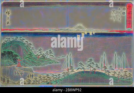 Arai-Nr. 32, aus der Serie dreiundfünfzig Stationen des Tokaidos (Tokaido gojusan tsugi), auch bekannt als Reisho Tokaido, c 1847/52, Utagawa Hiroshige ?? ??, Japanisch, 177-1858, Japan, Farbholzholzmuster, oban, 23,7 x 35,2 cm (9 5/16 x 13 7/8 in.), von Gibon neu vorgestellt, Design von warmfröhlichem Leuchten von Helligkeit und Lichtstrahlen. Klassische Kunst mit moderner Note neu erfunden. Fotografie, inspiriert vom Futurismus, die dynamische Energie moderner Technologie, Bewegung, Geschwindigkeit und Kultur revolutionieren. Stockfoto