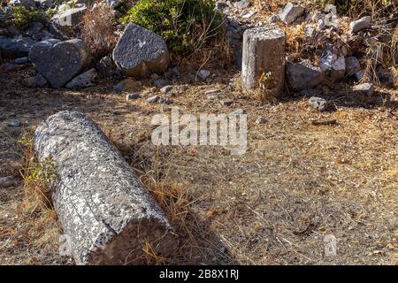 Die antike Stadt Sidyma aus dem Dorf Dodurga. Fethiye, Mugla, in der Türkei. Stockfoto