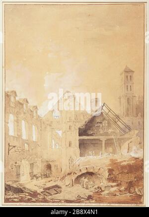 RUINS HOTEL-DIEU PARIS, 8 TAGE NACH DEM BRAND ENDE DES JAHRES 173, HUBERT ROBERT. "Ruines de l'Hôtel-Dieu de Paris, 8 jours après l'incendie arrivé à la fin de 1778er (bâtiments des religieuses)". Paris, musée Carnavalet. Stockfoto