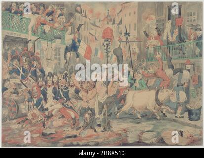 ALLEGORIE AUF DIE FRANZÖSISCHE REVOLUTION IN DER LONDONER Landung Allégorie sur la Révolution Française débarquant à Londres, 1796. Dessin anonyme d'après James Gillray (1757-1815). Paris, musée Carnavalet. Stockfoto