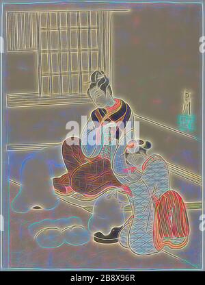 Abendschnee auf einem Floss Shaper (Nurioke no Bosetsu), aus der Serie acht Ansichten der Stube (Zashiki hakkei), c. 1766, Suzuki Harunobu ?? ??, japanisch, 1725 (?)-1770, Japan, Farbholzschacht-Druck, chuban, 28,7 × 21,6 cm (11 1/4 × 8 1/2 in.), von Gibon neu vorgestellt, Design von warmfröhlichem Leuchten von Helligkeit und Lichtstrahlen. Klassische Kunst mit moderner Note neu erfunden. Fotografie, inspiriert vom Futurismus, die dynamische Energie moderner Technologie, Bewegung, Geschwindigkeit und Kultur revolutionieren. Stockfoto