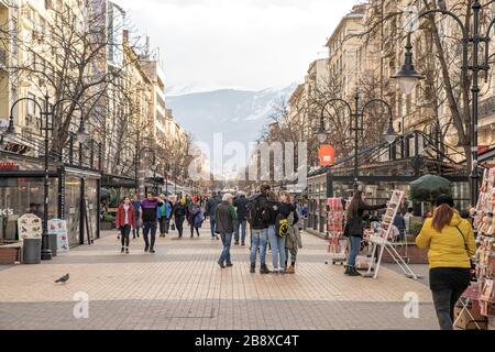 Sofia - 2. März 2020: Vitosha Boulevard Stockfoto
