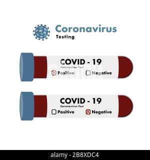 Symbole der Blutteströhrchen von Coronavirus. Pandemie des Kovid-19-Virus. Integritätsfaden. Isolierte Vektorgrafiken. Vorbeugung gegen Virus-Epidemie. Medizin Stock Vektor