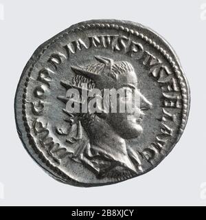 Antoninianus von Gordian III., 239 Antoninien de Gordien III Argent, 239. Paris, musée Carnavalet. Stockfoto
