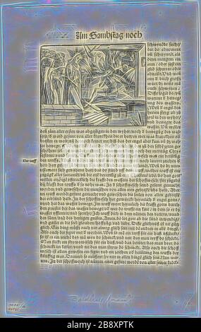 Abbildung aus dem Buch der Evangelien, Platte achtzehn aus Holzschnitten aus Büchern des XVI. Jahrhunderts, 1515, zusammengestellt in Mappe 1937, unbekannter Künstler (Deutsch, 16. Jahrhundert), zusammengestellt von Max Geisberg (Schweiz, 1875-1943), Deutschland, Holzschnitt auf Papier, 81 × 103 mm (Bild), 228 × 153 mm (Bild/te×t), 304 × 191 mm (Blatt), von Gibon neu vorgestellt, Design von warmfröhlichem Leuchten von Helligkeit und Lichtstrahlen. Klassische Kunst mit moderner Note neu erfunden. Fotografie, inspiriert vom Futurismus, die dynamische Energie moderner Technologie, Bewegung, Geschwindigkeit und Kultur revolutionieren. Stockfoto