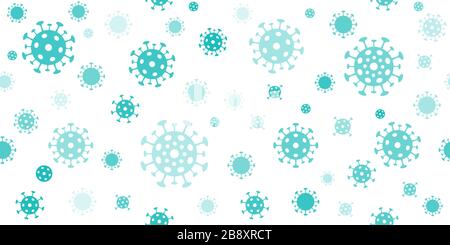 Langer Hintergrund des Coronavirus. Vector Seamless Pattern mit Kovid-19-Zeichen Stock Vektor