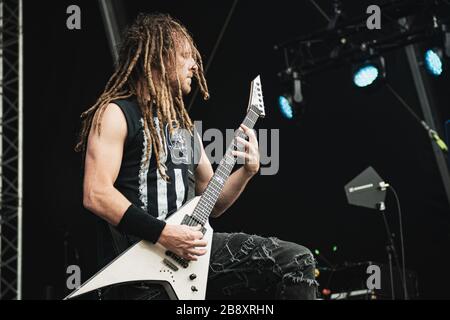 Kopenhagen, Dänemark. 22. Juni 2017. Die amerikanische Heavy-Metal-Band DevilDriver tritt während des dänischen Heavy-Metal-Festivals Copehell 2017 in Kopenhagen live auf. Hier ist Sänger Dez Fafara live auf der Bühne zu sehen. (Foto: Gonzales Foto - Nikolaj Bransholm). Stockfoto