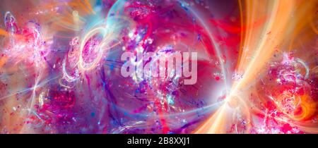 Bunter chaotischer fraktaler Breitbildhintergrund, abstrakter fraktaler Hintergrund, computergeneriert, 3D-Rendering Stockfoto