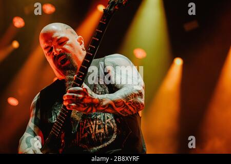 Kopenhagen, Dänemark. Juni 2017. Die amerikanische Thrash-Metal-Band Slayer führt ein Live-Konzert während des dänischen Musikfestivals Copenhell 2017 in Kopenhagen durch. Hier ist Gitarrist Kerry King live auf der Bühne zu sehen. (Foto: Gonzales Foto - Nikolaj Bransholm). Stockfoto