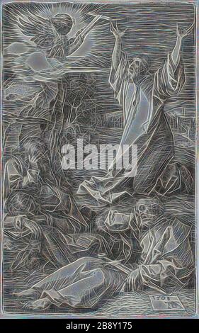 Agonie im Garten, aus der gravierten Passion, 1508, erschienen 1513, Albrecht Dürer, Deutsch, 1471-1528, Deutschland, Gravur in Schwarz auf elfenbeinfarbenem Laienpapier, 117 x 72 mm (Bild/Platte), 119 x 74 mm (Blatt), von Gibon neu vorgestellt, Gestaltung von warmem Glanz von Helligkeit und Lichtstrahlen. Klassische Kunst mit moderner Note neu erfunden. Fotografie, inspiriert vom Futurismus, die dynamische Energie moderner Technologie, Bewegung, Geschwindigkeit und Kultur revolutionieren. Stockfoto