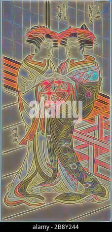 Die Kurtisanen Hinazuru und Karauta der Chojiya, die einen Brief, c 1776/81, Isoda Koryusai, Japanisch, 1735-17500, Japan, Farbholzblockdruck, Hosobin, 13 3/4 x 6 3/4 Zoll, von Gibon neu vorgestellt, Design von warmem, fröhlichem Leuchten von Helligkeit und Lichtstrahlen. Klassische Kunst mit moderner Note neu erfunden. Fotografie, inspiriert vom Futurismus, die dynamische Energie moderner Technologie, Bewegung, Geschwindigkeit und Kultur revolutionieren. Stockfoto