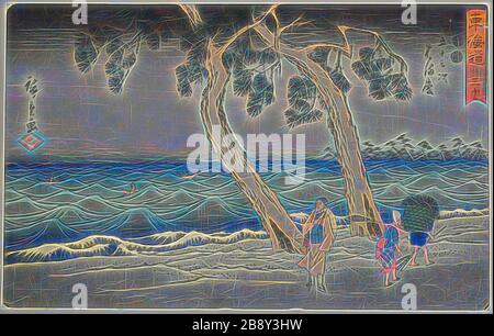 Hamamatsu-Nr. 30, aus der Serie dreiundfünfzig Stationen des Tokaidos (Tokaido gojusan tsugi), auch bekannt als Reisho Tokaido, c 1847/52, Utagawa Hiroshige ?? ??, Japanisch, 177-1858, Japan, Farbholzholzmuster, oban, 21,5 x 34,3 cm (8 7/16 x 13 1/2 Zoll), von Gibon neu vorgestellt, Design von warmfröhlichem Leuchten von Helligkeit und Lichtstrahlen. Klassische Kunst mit moderner Note neu erfunden. Fotografie, inspiriert vom Futurismus, die dynamische Energie moderner Technologie, Bewegung, Geschwindigkeit und Kultur revolutionieren. Stockfoto