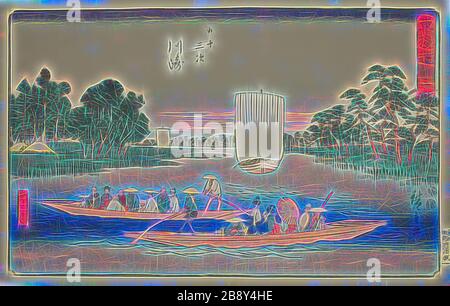 Kawasaki: Die Rokugo Fähre (Kawasaki, Rokugo no Watashi)-Nr. 3, aus der Serie dreiundfünfzig Stationen des Tokaidos (Tokaido gojusan tsugi), auch bekannt als Reisho Tokaido, c 1847/52, Utagawa Hiroshige ?? ??, Japanisch, 177-1858, Japan, Farbholzholzmuster, oban, 23,2 x 36,5 cm (9 1/8 x 14 3/8 Zoll), von Gibon neu vorgestellt, Design von warmfröhlichem Leuchten von Helligkeit und Lichtstrahlen. Klassische Kunst mit moderner Note neu erfunden. Fotografie, inspiriert vom Futurismus, die dynamische Energie moderner Technologie, Bewegung, Geschwindigkeit und Kultur revolutionieren. Stockfoto