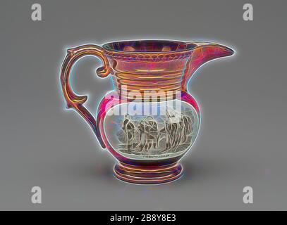 Creamer, 1825/30, Englisch für den amerikanischen Markt, Staffordshire, England, Steingut, H.: 9,8 cm (3 7/8 Zoll), von Gibon neu vorgestellt, Design von warmem, fröhlichem Leuchten von Helligkeit und Lichtstrahlen. Klassische Kunst mit moderner Note neu erfunden. Fotografie, inspiriert vom Futurismus, die dynamische Energie moderner Technologie, Bewegung, Geschwindigkeit und Kultur revolutionieren. Stockfoto