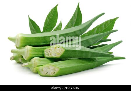 Frische Okras isoliert auf weißem Hintergrund Stockfoto