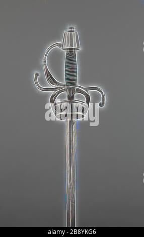 Rapier, c 1620/30, Südeuropa, Südeuropa, Stahl, insgesamt L. 125,7 cm, von Gibon neu vorgestellt, Design von warmem, fröhlichem Leuchten von Helligkeit und Lichtstrahlen. Klassische Kunst mit moderner Note neu erfunden. Fotografie, inspiriert vom Futurismus, die dynamische Energie moderner Technologie, Bewegung, Geschwindigkeit und Kultur revolutionieren. Stockfoto