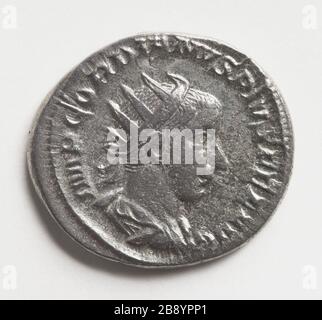 Antoninianus von Gordian III, 240-243 Monnaie romaine. Antoninien de Gordien III., empereur romain de 238 à 244. Argent (Avers). Entre 240-243. Paris, musée Carnavalet. Stockfoto