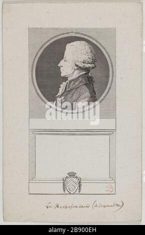 Louis Alexandre de la Rochefoucauld. Jean-Baptiste Le Tellier, dit Le Tellier Fils (1759-1812). "Louis Alexandre de la Rochefoucault". Physionotraces. Paris, musée Carnavalet. Stockfoto