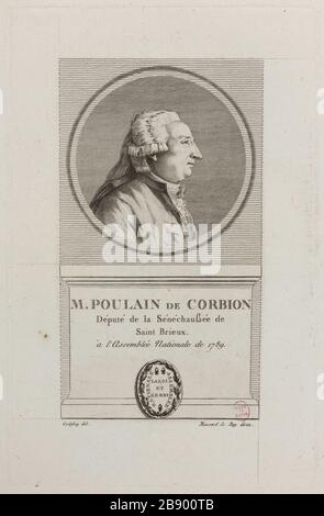 Jean-Francois-Pierre Poulain Corbion, Stellvertreter des Seneschals von Saint Brieuc. Jean Baptiste Louis Massard (1772-1810). "Jean-Francois-Pierre Poulain de Corbion, député de la Sénéchaussée de Saint Brieuc". Physionotrace. Paris, musée Carnavalet. Stockfoto