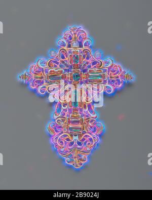 Anhänger eines Kreuzes, 1575-1625, Spanisch, Spanien, Gold, Emaille, Smaragde und Perlen, 9,5 × 7,6 cm (3 3/4 × 3 in.), von Gibon neu vorgestellt, Design von warmem, fröhlichem Leuchten von Helligkeit und Lichtstrahlen. Klassische Kunst mit moderner Note neu erfunden. Fotografie, inspiriert vom Futurismus, die dynamische Energie moderner Technologie, Bewegung, Geschwindigkeit und Kultur revolutionieren. Stockfoto