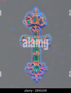 Pendelleuchte Cross, 17. Jahrhundert, Spanisch oder Spanisch Colonial, Spanien, Gold und Smaragde, 6,3 × 2,7 cm (2 1/2 × 1 1/6 in.), von Gibon neu vorgestellt, Design von warmem, fröhlichem Leuchten von Helligkeit und Lichtstrahlen. Klassische Kunst mit moderner Note neu erfunden. Fotografie, inspiriert vom Futurismus, die dynamische Energie moderner Technologie, Bewegung, Geschwindigkeit und Kultur revolutionieren. Stockfoto