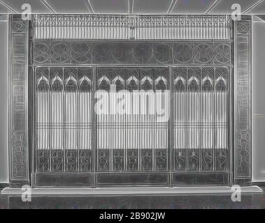 Chicago Stock Exchange Building: Elevator Enclosure Grille T-plates, 1893/94, Adler & Sullivan, American, 1883-1895, Chicago, Kupfer-plattierte Bronze, appro×. 41 × 43,2 × 1 cm, Chicago Stock Exchange Building, 30 North La Salle Street, Chicago, Illinois: Fries Panel from an Elevator Assembly, 1893/94, Adler & Sullivan, American, 1883-1895, Chicago, Kupferbeschichteter Gusseisen in Metallrahmen, 45,3 × 1619,5 × 4,5 cm, von Gibon neu vorgestellt, Design of warm heiter Glowing of Brightness and Light Rays Radiance. Klassische Kunst mit moderner Note neu erfunden. Fotografie, inspiriert von Futurismus, mit dynamischer Dynamik Stockfoto