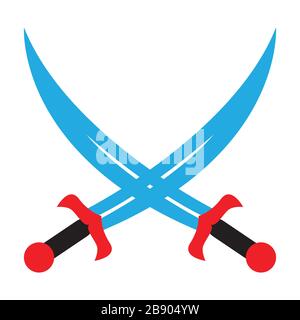 Gekreuzte Schwerter Piratensäbel Ikone umrandete Waffen Stock Vektor