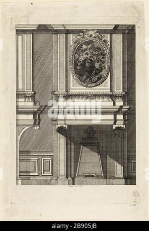 PROJEKTFEUER Daniel Marot le Vieux (vers 1663-1752). "Projet de cheminée". Burin. Paris, musée Carnavalet. Stockfoto