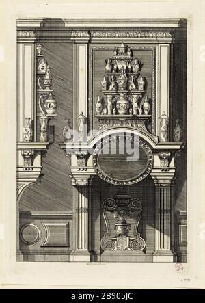 PROJEKTFEUER Daniel Marot le Vieux (vers 1663-1752). "Projet de cheminée". Burin. Paris, musée Carnavalet. Stockfoto