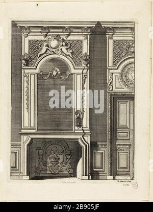 PROJEKTFEUER Daniel Marot le Vieux (vers 1663-1752). "Projet de cheminée". Burin. Paris, musée Carnavalet. Stockfoto
