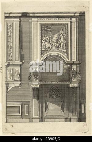 PROJEKTFEUER Daniel Marot le Vieux (vers 1663-1752). "Projet de cheminée". Burin. Paris, musée Carnavalet. Stockfoto