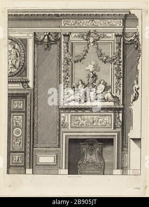 PROJEKTFEUER Daniel Marot le Vieux (vers 1663-1752). "Projet de cheminée". Burin. Paris, musée Carnavalet. Stockfoto