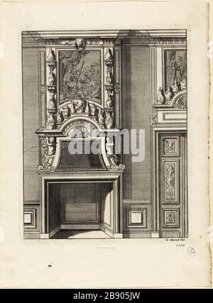 PROJEKTFEUER Daniel Marot le Vieux (vers 1663-1752). "Projet de cheminée". Burin. Paris, musée Carnavalet. Stockfoto