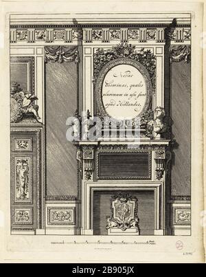 PROJEKTFEUER Daniel Marot le Vieux (vers 1663-1752). "Projet de cheminée". Burin. Paris, musée Carnavalet. Stockfoto