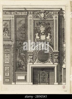 PROJEKTFEUER Daniel Marot le Vieux (vers 1663-1752). "Projet de cheminée". Burin. Paris, musée Carnavalet. Stockfoto