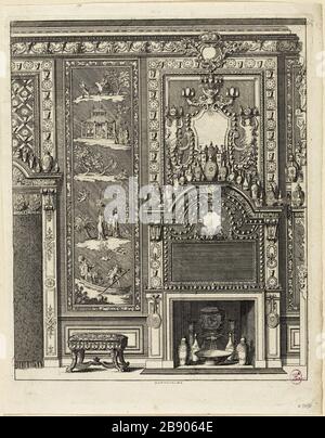 PROJEKTFEUER Daniel Marot le Vieux (vers 1663-1752). "Projet de cheminée". Burin. Paris, musée Carnavalet. Stockfoto