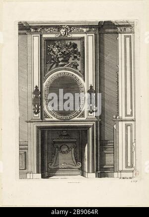 PROJEKTFEUER Daniel Marot le Vieux (vers 1663-1752). "Projet de cheminée". Burin. Paris, musée Carnavalet. Stockfoto