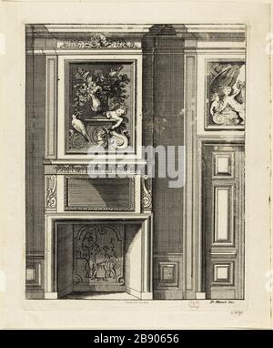 PROJEKTFEUER Daniel Marot le Vieux (vers 1663-1752). "Projet de cheminée". Burin. Paris, musée Carnavalet. Stockfoto