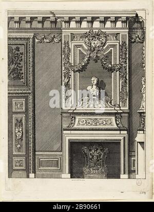 PROJEKTFEUER Daniel Marot le Vieux (vers 1663-1752). "Projet de cheminée". Burin. Paris, musée Carnavalet. Stockfoto