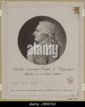 Porträt von Herrn Gravel (Charles), Graf de Vergennes, 1717-1787, Minister und Staatssekretär. Edmé Quenedey (1756-1830). 'Portrait de Monsieur Gravier (Charles), Comte de Vergennes, 1717-1787, Ministre et Secrétaire d'Etat'. Physionotrace. 1786-1830. Paris, musée Carnavalet. Stockfoto