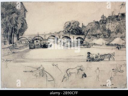 Die Brücke Marie Louis-Simon Boizot (1743-1809). Le pont Marie. Crayon de couleur noire sur Papier fin crème, 1743-1809. Paris, musée Carnavalet. Stockfoto