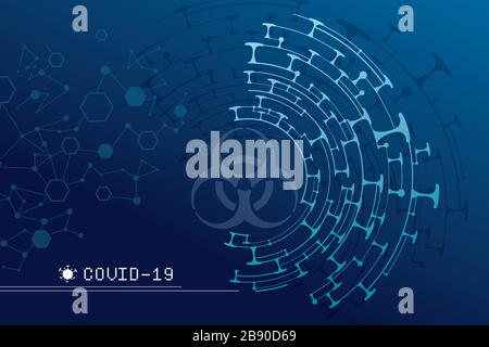 Corona Virus Biohazard Zeichen auf blauem Hintergrund Stock Vektor