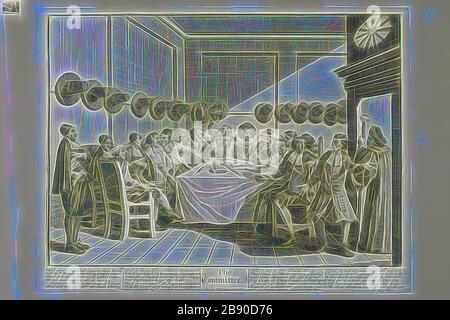 The Committee, Plate Ten from Hudibras, Februar 1725/26, William Hogarth, English, 1697-1764, England, Radierung und Gravur in Schwarz auf cremefarbenem Papierrand, montiert auf cremefarbenem Taubpapier, 239 × 336 mm (Bild), 270 × 352 mm (Platte), 271 × 355 mm (Primärträger), 364 × 478 mm (Sekundärunterstützung), Von Gibon neu erstelltes Design mit warmem, fröhlichem Glanz von Helligkeit und Lichtstrahlen. Klassische Kunst mit moderner Note neu erfunden. Fotografie, inspiriert vom Futurismus, die dynamische Energie moderner Technologie, Bewegung, Geschwindigkeit und Kultur revolutionieren. Stockfoto